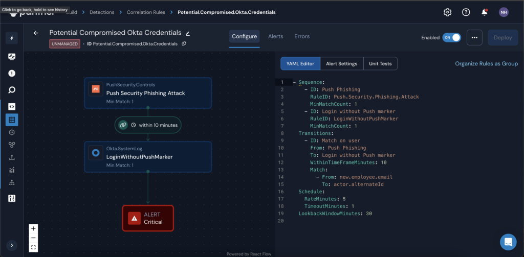 screenshot of correlation rule builder